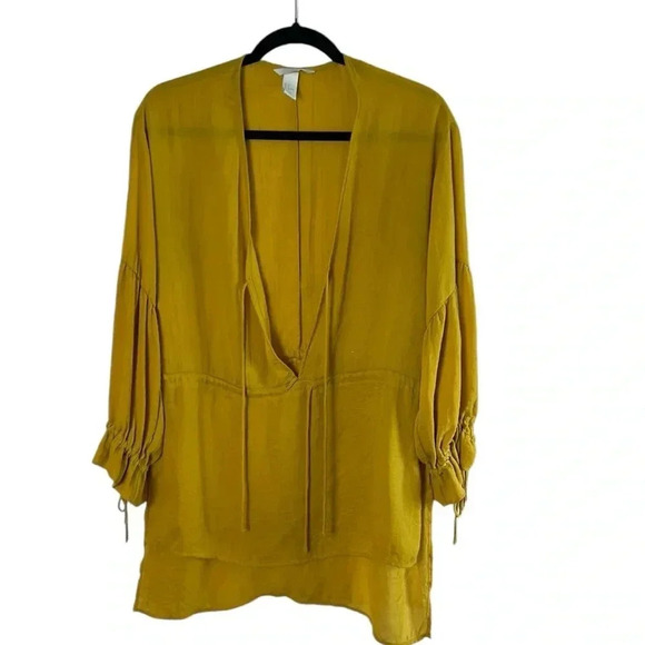 H&M  puffed sleeve hi lo tunic,peasant,boho, sz 6,  cut out,deep v,Pheobie - Picture 4 of 16